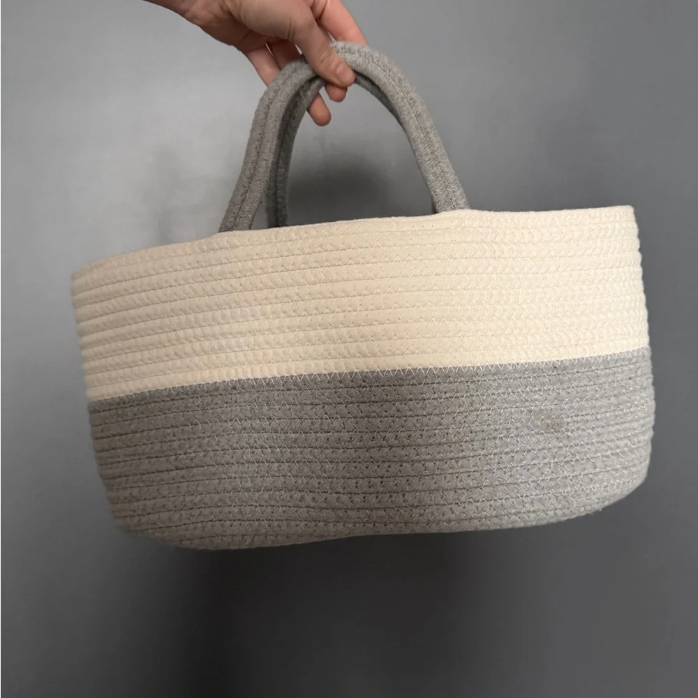 BodiCal Gray and White Woven Cotton Convertible Shower / Baby / Storage Basket